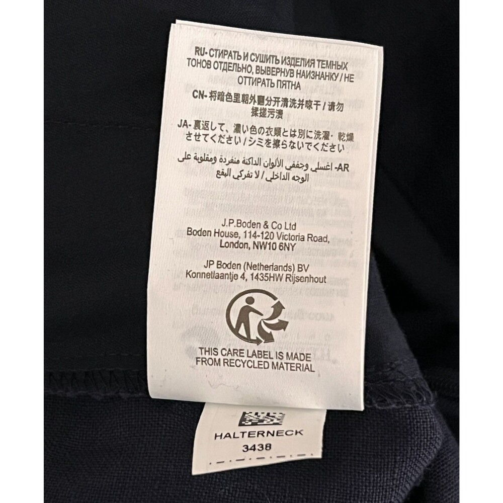NWT Boden 100% Linen Wide Leg Jumpsuit Women's 2R Halter Neck Navy Blue Resort - Picture 10 of 13